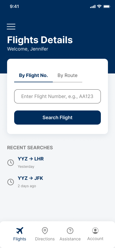 Airwise Flight Search Screen